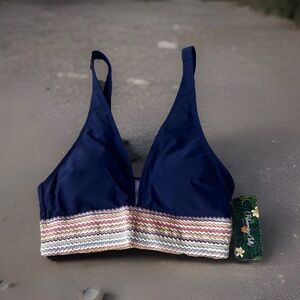 Women’s Navy Blue Bralette Swim Top with Multicolor Band